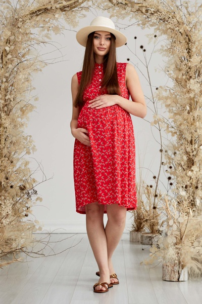 Літня сукня для вагітних та годуючих в квітку Sofia - Червоний LB04SF112 фото