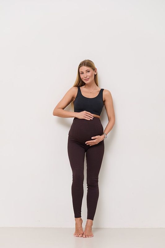 Лосины для беременных тёплые в рубчик с начёсом Brighton шоколадные Lullababe LB12BR138 фото