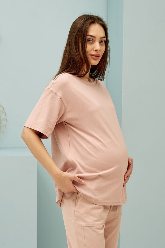 Хлопкова футболка для вагітних та  годуючих Ankara - Пудровий LB09AN123 фото