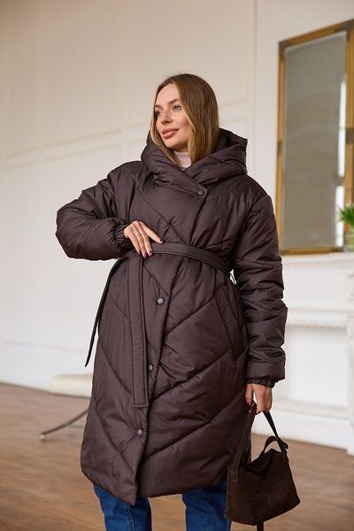 Куртка пальто для вагітних зимова тепла 2в1 Malmo шоколадна Lullababe LB01ML138 фото
